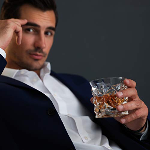 Diamond Cut Whiskey Glass Pair Dishwasher Safe, Unique Gift, Great For Scotch Or Whiskey, 8Oz Glass Liquor Or Bourbon Tumblers (2Pk) By Fine Occasion #TOP2