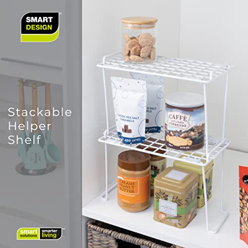 Smart Design Stacking Cabinet Shelf Rack - Small (12 X 7 Inch) - Steel Metal Wire - Cupboard, Plate, Dish, Counter & Pantry Organizer Organization - Kitchen [White] #TOP6