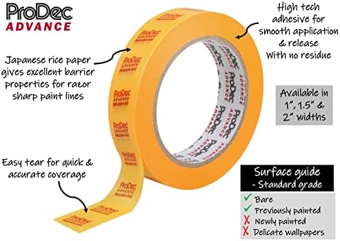 ProDec Advance ATMT003 48mm (2 inch) x 50m Precision Edge Multi Surface Painters Masking Tape for Razor Sharp Lines with No Paint Bleed For Indoor Painting and Decorating,Yellow