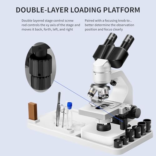 Image of Binocular Microscope Double-Layer Stage 40x-2000x Magnification, Upper and Lower Dual LED Lights, coarse and fine Focusing, Children's Microscope (WiFi Version)