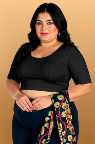 Image of Abhi Cotton Readymade Saree Blouse for Women- Half Sleeves, U-Neck, Regular-fit, Stretchable, Pull-on Style