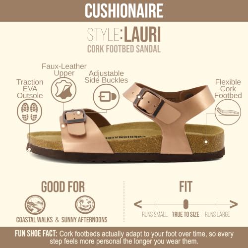 Image of CUSHIONAIRE Lauri Cork Footbed Sandals for Women with Back Strap, Adjustable Double Buckle Ankle Strap Sandals, Memory Foam