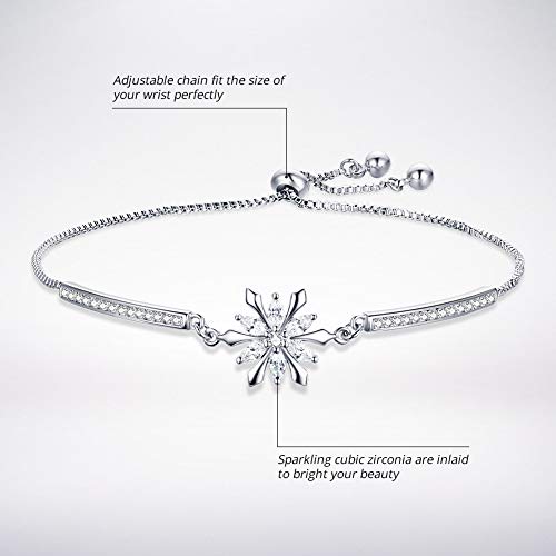 BISAER Snowflake Tennis Bracelets for Women White Gold Plated Cubic Zirconia Bracelet with Adjustable Chain, Anniversary, Birthday, Mother Day, Women' s Day Bracelet3
