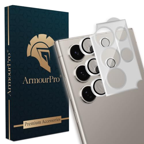 Image of ArmourPro Camera Lens Protector for Samsung Galaxy S24 Ultra with Auto Alignment Installation Frame, AR+AF Coated Tempered Glass Camera Rings, Anti-Scratch, Case Friendly | Silver