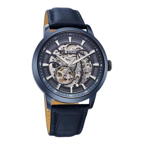 Image of Titan Phoenix Skeletal Automatic Analog with Bluel Leather Strap Watch for Men - 90223QL01