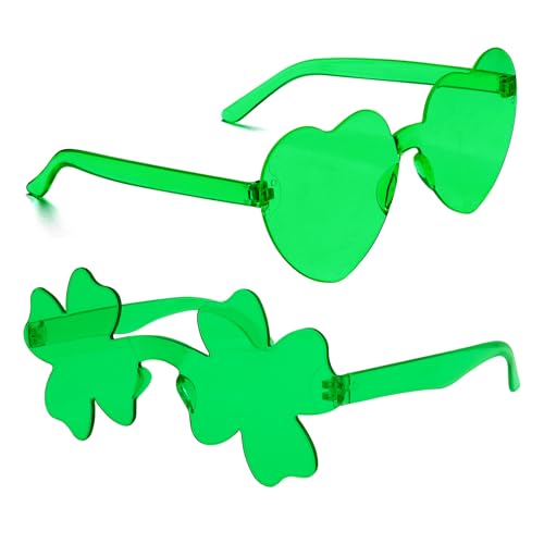 Rinacci Green Heart Sunglasses for Women & Men St Patricks day Accessories Green heart glasses Lucky Four Leaf Clover Trendy Heart Shaped St. Patricks Day Decorations St Patricks Day Party Favors