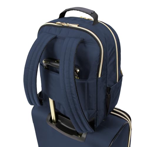 Image of Kenneth Cole REACTION Chelsea 2-Piece Bundle - 20 inch Chevron Expandable 8-Wheel Carry-On Suitcase & Matching 15 inch Laptop Backpack, Navy
