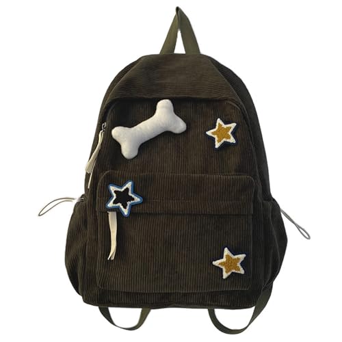 KANGDAWEI Mochila de veludo cotelê Y2K Star, linda mochila vintage grunge, Verde, 12.5 X 4.7 X 16.5 inch