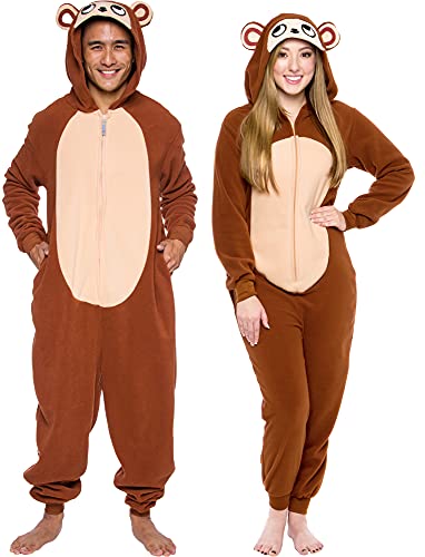 Silver Lilly Slim Fit Animal Pajamas - Adult One Piece Cosplay Monkey Costume (Brown, Small)