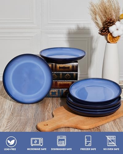 Image of Pokini Ceramic Dinner Plates Set of 6, 8inch Salad, Dessert Plates Dishes