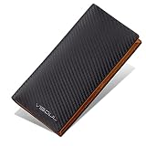 [VISOUL] 長財布 メンズ 財布 カーボンレザー 12枚カード収納 長財布 本革 2つ折り 財布 icカード収納 小銭入れなし 大容量 超薄型 レザー 一流の革職人が作る カーボンレザーブラック キャメル