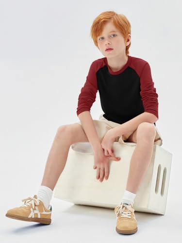 Haloumoning Boys Long Sleeve Raglan T Shirts Kids Color Block Crewneck Casual Tops Tees 4-14 Years4