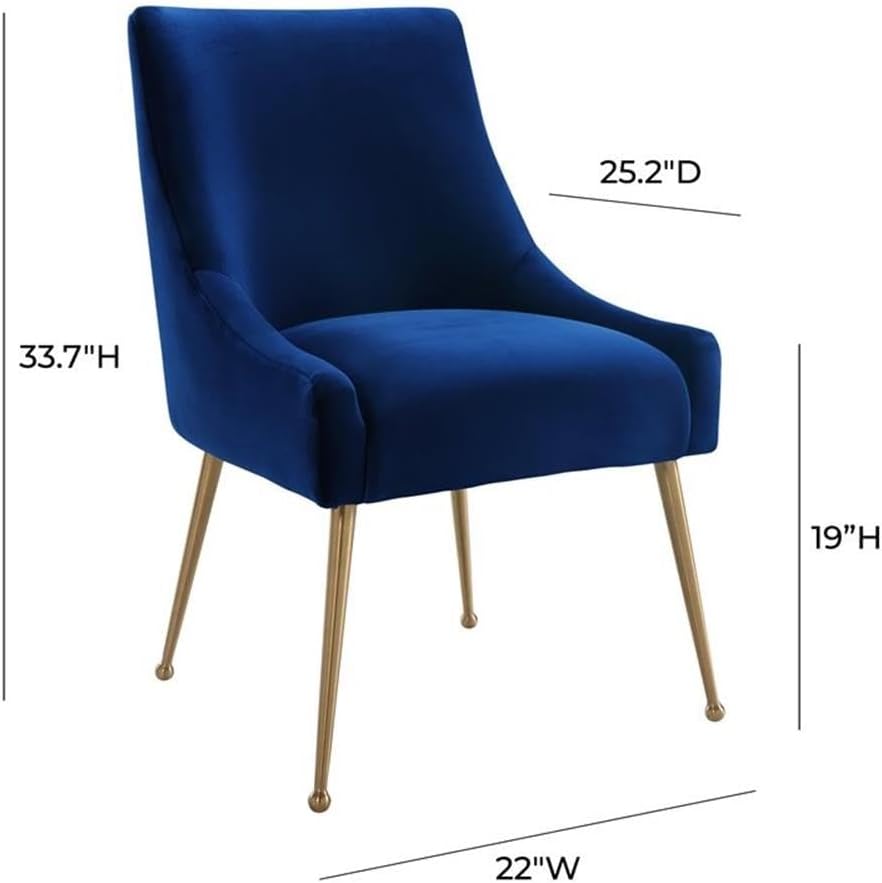 Navy Velvet Upholstered Side Chair with Gold Tapered Legs