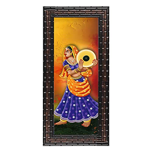 Indianara 3 PC Set of Rajasthani Folk Music & Dance Paintings (1084) Without Glass 6 X 13, 10.2 X 13, 6 X 13 inch-Multicolour