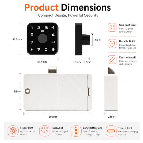 Image of CBK Smart Cabinet Lock with Fingerprint, RFID Card, PIN & App Control | Bluetooth Wardrobe Lock for Wooden Drawer, Cupboard, Office Cabinet (1 Year Warranty)