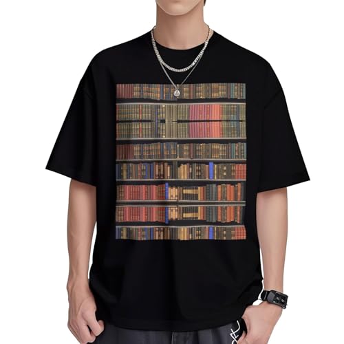 T-shirt homme imprimé bibliothèque frais et respirant en coton