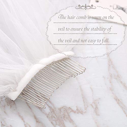 Milanco Wedding Veil With Comb Short Bridal Veil Elbow Length Bride Tulle 1 Tier Drop Veils Cut Edge Wedding Veils For Women（White） #TOP2