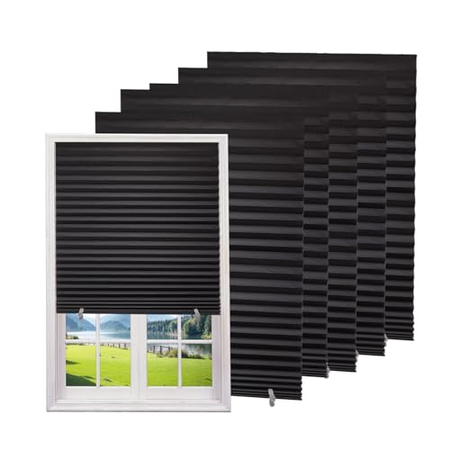 Changshade 6-Pack Temporary Blackout Paper Blinds for Window Cut to Size Adhesive Paper Shades Stick on Pleated Blinds No Drill Easy Install 36 W x 72 H Black