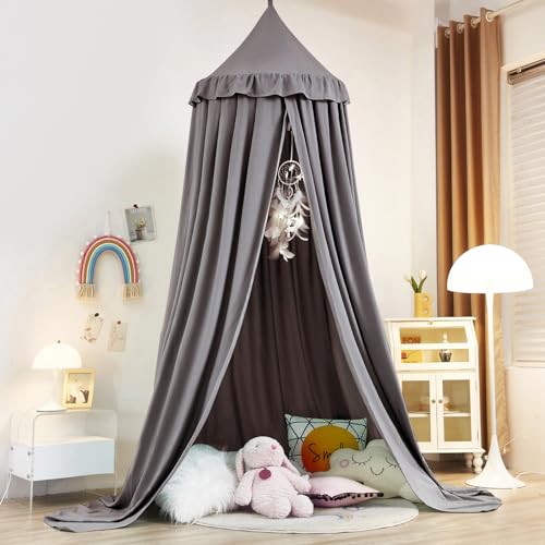 Kertnic Decor Canopy for Kids Bed, Soft Smooth Playing Tent Canopy Girls Room Decoration Princess Castle, Dreamy Mosquito Net Bedding, Children Reading Nook Canopies in Home (Gray) - Thumbnail 4