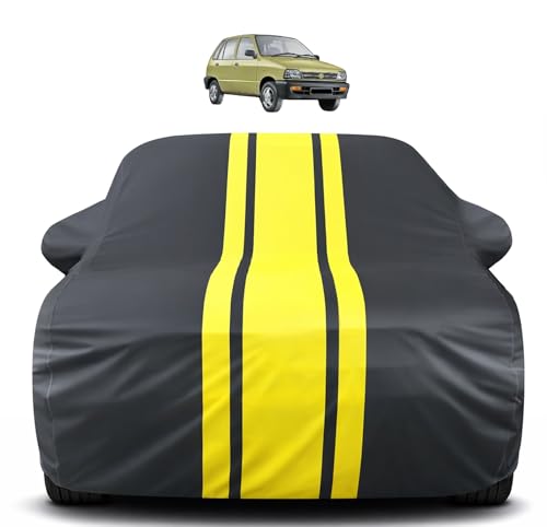Image of Auto Hub Car Cover Compatible with Maruti 800 with Mirror Pocket, Soft Cotton Lining, 800 Car Cover Waterproof - Yellow-Black