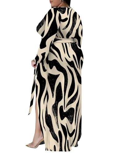Image of PinkPatty Women's Plus Size Long Sleeve Maxi Dress Casual V Neck Slit Tie Waist Wrap Dresses for Party Cocktail