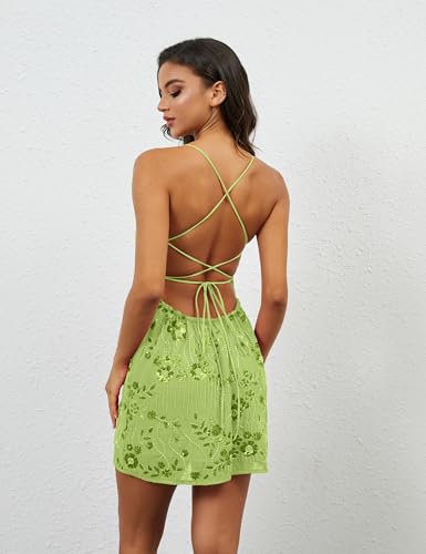 Image of calbatic Women Sequin Sparkly Rhinestone Mini Dress Sleeveless Backless Deep V Neck Glitter Short Cami Dress Party Clubwear