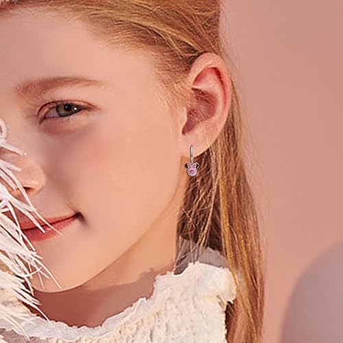Generic Hoop Earrings for Girls Cute - Sterling Silver Huggie Earrings with Pink Cubic Zirconia Dangle Hypoallergenic Mouse Earrings Hoops for Women Teens Jewelry Gifts4