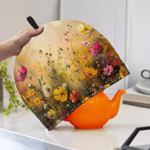 Image of Generic Hudotybom Fancy Flower Tea Cozy for Teapot Insulated Large Teapot Cover to Keep Warm Tea Kettle Cover Machine Washable Coffee Pot Cloth Covers Kitchen Home Decorations, CZA49
