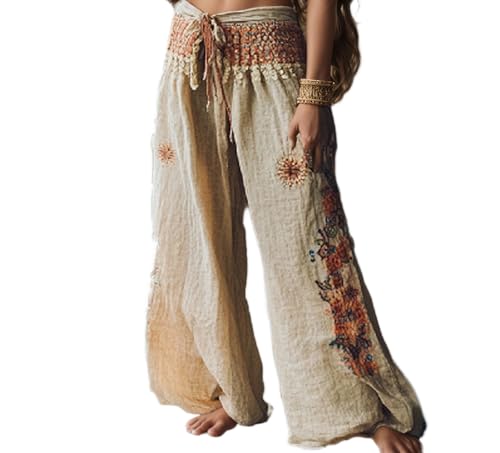 Women's Floral Pleated Wide Leg Palazzo Pants Causal High Waisted Beach Vacation Pants Summer Loose Trousers