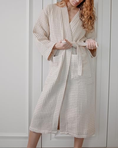 100% Cotton Waffle Kimono Bathrobe for Men & Women, Cozy Leisurewear with Functional Pockets, Comfortable Robe for Relaxation4