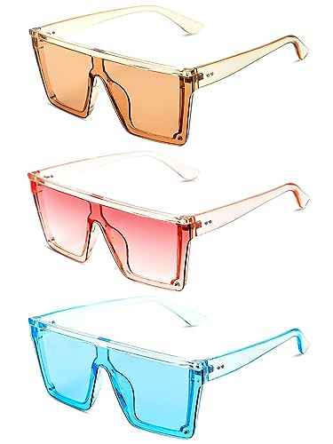 Image of 3 Pack Oversized Square Sunglasses for Women Men Large Flat Top Thick Frame Big Sun Glasses UV400 Protection