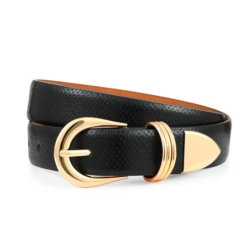 Women's Leather Belts with Gold Buckle Fashion Leather Waist Belt Elegant Ladies Belts for Jeans Dress & Casual Wear