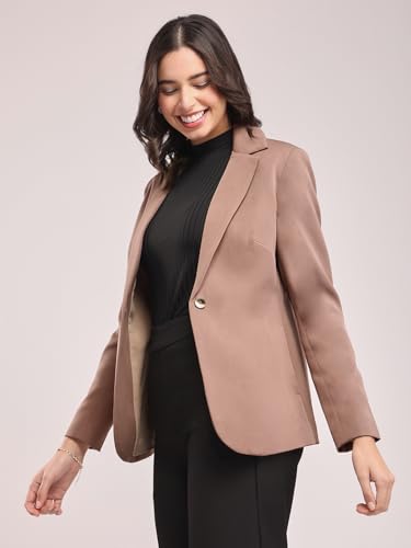 Image of FableStreet Women's Blazer | Tailored Fit Single-Breasted Design with Notch Lapel & Welt Pockets | Smooth Woven Texture for Work & Business Casual Wear