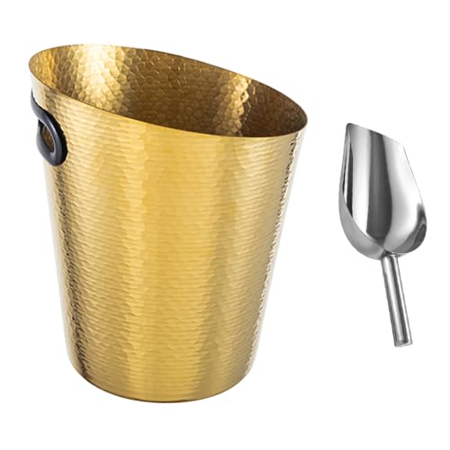 Stainless Steel Champagne Bucket with Ice Tongs - Stainless-Steel Beverage Tub - Diagonal Ice Bucket with Handle for Cocktail Bar, Wine, Home Bar Accessories, Parties - 4 Quarts - New Gold