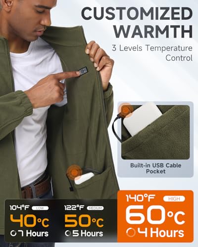 LABCOOL Polar Fleece Heated Jacket USB Rechargeable With 10000mAh Battery pack，Hidden Switch 3 Heat Levels, Washable3