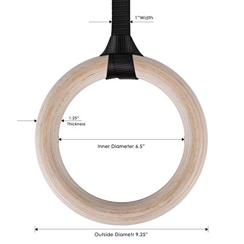 image for femor Gym Rings, Wood Gymnastic Rings with Adjustable Straps, Heavy Du