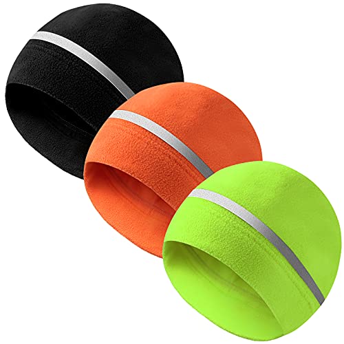 3 Pieces Safety Beanie High Visibility Reflective Beanie Hat Unisex Winter Security Beanies for Outdoor Night Works, Sports(Fluorescent Green, Fluorescent Orange, Black)