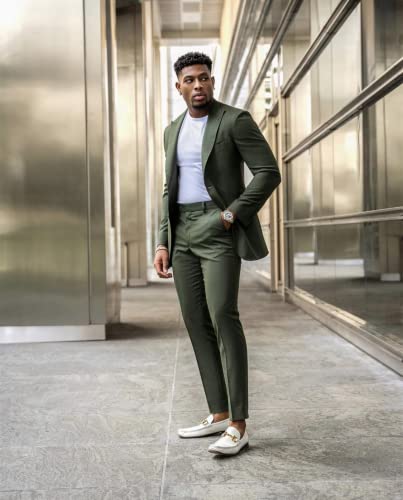 Men's Slim Fit Suit 2 Pieces Set Jacket and Adjustable Button Pants for Daily Leisure Activity4