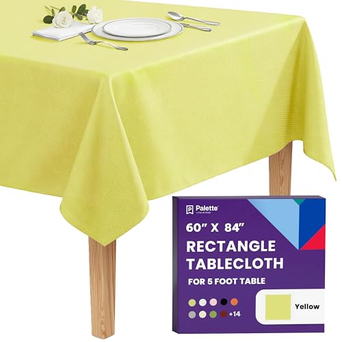 Image of Gee Di Moda Rectangle Tablecloth - 60 x 84 Inch Yellow Table Cloth for 5 Foot Rectangle Tables - Heavy Duty Washable Fabric - for Holiday Party, Dinner, Weddings, Baby Shower & Events