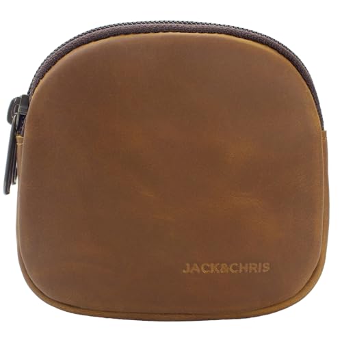 Image of Jack&Chris Coin Purse for Men, Genuine Leather Mini Coin Wallet Zipper Pocket with Back Belt Loop, Coin Bag for Men and Women