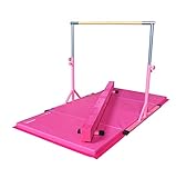 Z ATHLETIC Expandable Kip Bar for Gymnastics, 4ft x 8ft x 2in Mat, & 7” Off Ground Balance Beam Set (Pink), ZATH-KIP-4x8x2-OGB7-PINK