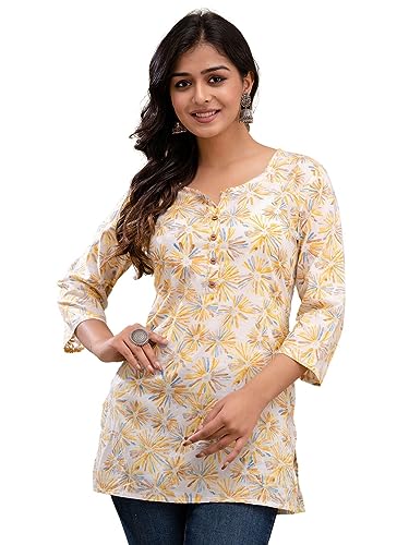 Image of feranoid Women Cotton Printed Straight Short Kurti