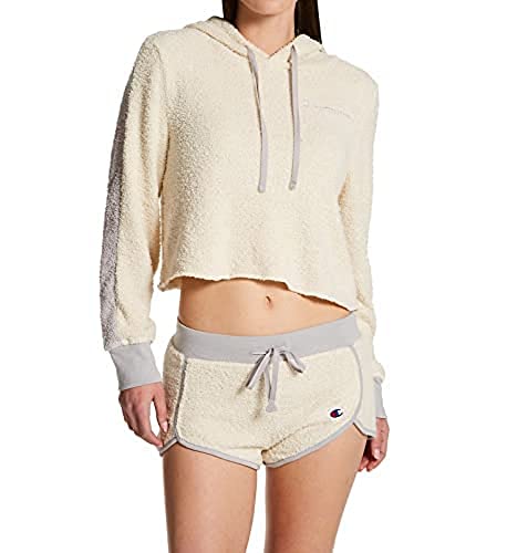 Champion Women's Plush Cropped Hoodie & Shorts Sleep Set, Chalk White/Oxford Grey, Large #TOP3