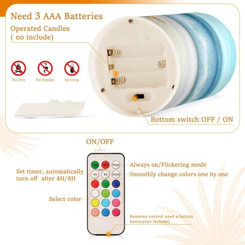 Image of Flickering Flameless Candles, Shells Summer Sandy Beach LED Candles with Remote Timer, Set of 2 Battery Operated Candle for Valentine Wedding Birthday