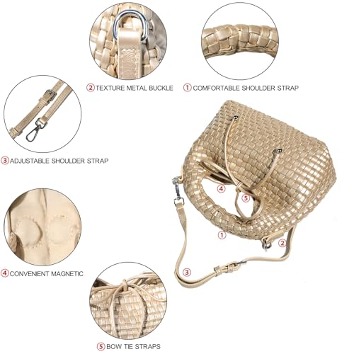 Image of JINMANXUE Fashion Mini Handbag For Women, Woven Tote Bucket Composite Bag Knitting Chain Bags, Crossbody Shoulder Purses