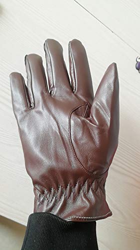 AZYOUNG Men’s Winter Autumn Black Brown PU Leather Plus Thick Velvet Touch Screen Gloves
