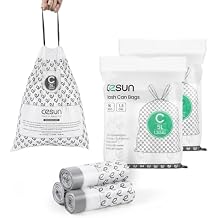 Cesun Code C Drawstring Trash Bags 90 Count, Pre Cut 1.3 Gallon / 5 Liter Small Trash Can Liners, White