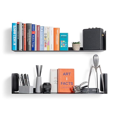 etterr | Pack de 2 Estanterías de Pared | 70x15 cm | 100% Acero | Fabricado en Europa | Estanteria Libros | Baldas Flotantes Pared | Estanteria Negra | Estanterias Pared | Estante Flotante Pared