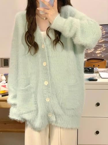 Oversized Cardigan Mint Green Sweater Jacket Long Sleeve Girls Womens Knitted Tops3
