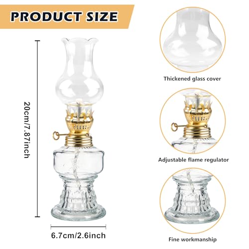 2 Stück Petroleumlampe für Innenräume, Öllampen aus Glas Retro Nostalgie Transparente Einstellbare Helligkeit Winddicht Dekorative Öllampe für Wohnzimmer Esszimmer Notfalleinsatz
